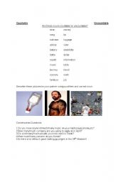 English worksheet:  countable & uncountable nouns; qualifiers