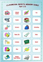 Classroom Objects Memory Game Part 1/3