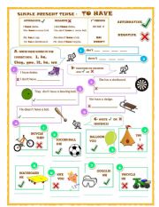 English Worksheet: Simple Present Tense- To have- Affirmative and Negative form