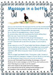 English Worksheet: message in a bottle_reading comprehension