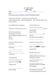 English worksheet: MTR Song- Gap Filling Worksheet - Set A(Editable)