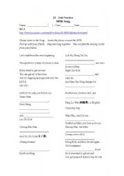 English Worksheet: MTR Song- Gap Filling Worksheet - Set A(Editable)