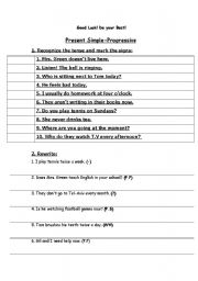English Worksheet: present simple and progressive