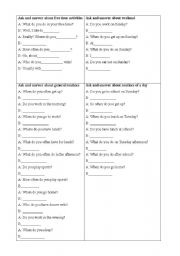 English worksheet: ask and answer about daily activities