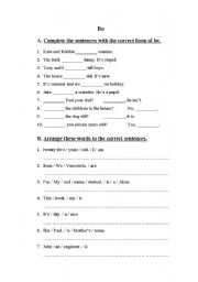 English Worksheet: Be