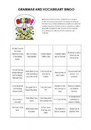 English worksheet: GRAMMAR AND VOCABULARY BINGO (ELEMENTARY)