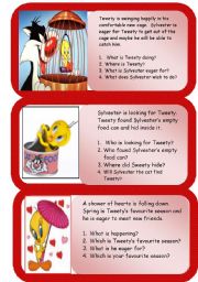 English Worksheet: Mini comprehensions - Tweety and Sylvester