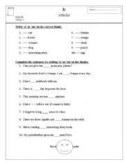 English worksheet: Articles