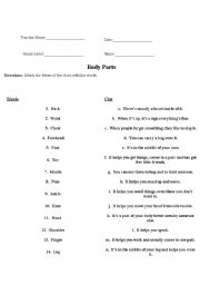 English Worksheet: Body Parts Matching Exercise