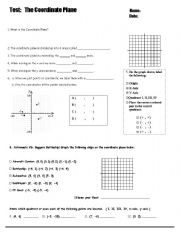 English Worksheet: Coordinate Plane Test