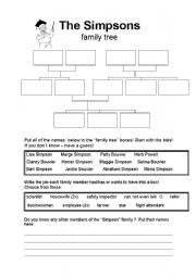 English worksheet: The simpsons family tree