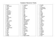 English Worksheet: Common Character Traits