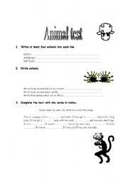 English worksheet: Animal test