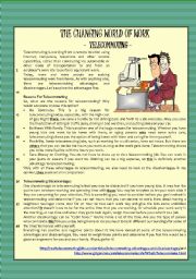 English Worksheet: reading - The Changing World of Work (Telecommuting) + comprehension + essay - KEY included