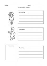 English worksheet: Hes wearing/ Shes wearing