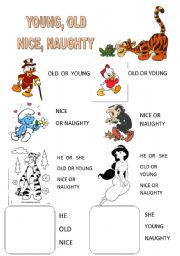 English worksheet: Adjectives Family - Old, Young, Nice, Naughty