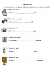 English worksheet: Prepositions test/worksheet (easy)