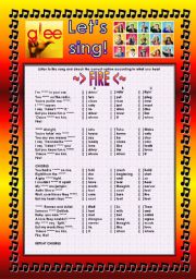 English Worksheet: GLEE SERIES SONGS FOR CLASS! S01E16  THREE SONGS  FULLY EDITABLE WITH KEY!  PART 1/2