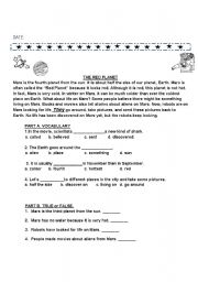 English Worksheet: The Red Planet