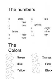 English Worksheet: Numbers and Colors