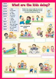 English Worksheet: What are the kids doing? ( present continuous exercises)