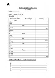 English worksheet: Irregular verbs