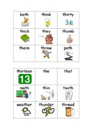 English worksheet: Bingo Game /th/ sound