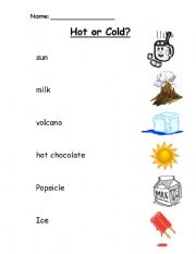 English Worksheet: Hot or Cold?