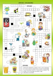 English Worksheet: DRINKS CROSSWORD - B& W + KEY INCLUDED