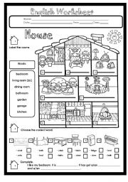 English Worksheet: House Rooms and Furniture