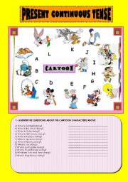 English Worksheet: present continuous practise with famous  cartoon characters -