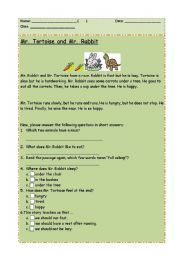 English Worksheet: Comprehension: Mr. Tortoise and Mr. Rabbit