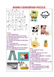 English Worksheet: Nouns Crossword Puzzle