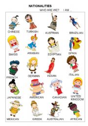 English Worksheet: HOMELAND NATIONALITIES - PICTIONARY - REUPLOAUDED  FILE