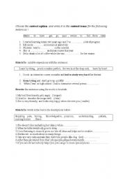 English worksheet: Vocabulary -verbs-correct tense-fill in the blanks