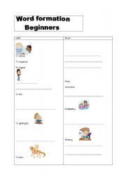 English worksheet: word formation for beginners