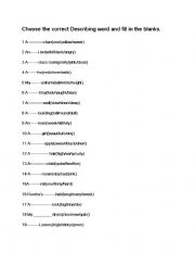 English Worksheet: Describing Word