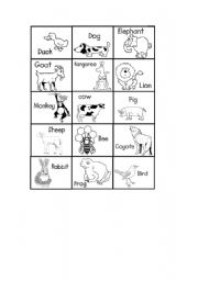 English Worksheet: Animal Cards