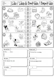 English Worksheet: Like & Dislike ( using the food and the main verbs)