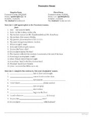 English worksheet: Possessive nouns