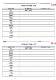English Worksheet: Irregular verbs past tense table