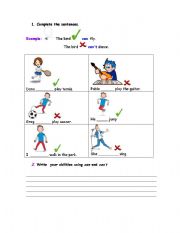 English Worksheet: can and can´t