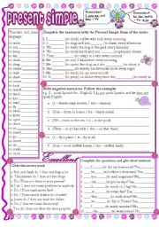 English Worksheet: Present Simple - Practice affirmative, negative, questions and short answers