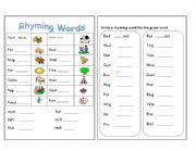 English Worksheet: rhyming word