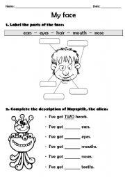 English Worksheet: My face