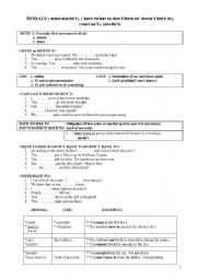 English Worksheet: MODALS(must,can,have to)