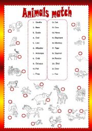 English Worksheet: Animals match