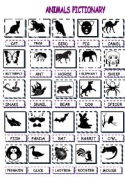 English Worksheet: animals pictionary