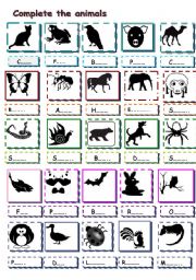 English Worksheet: complete the animals