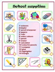 English Worksheet: school  supplies : matching